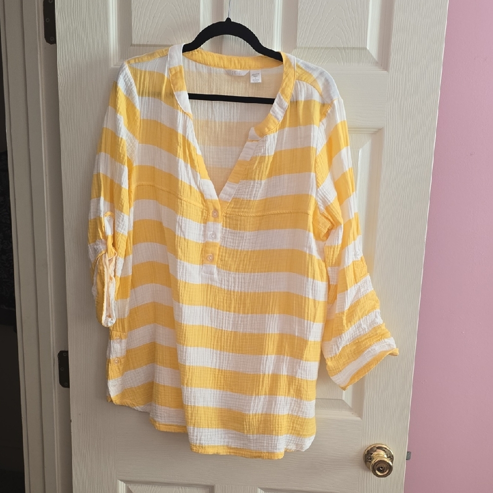 Kaktus Yellow and White‎ Striped Blouse